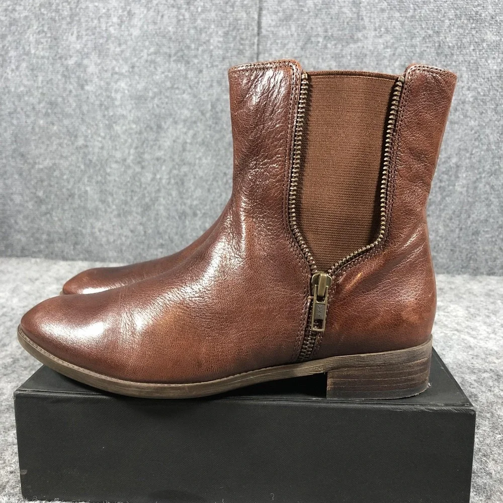 Caressa Fuller Ankle Boots Womens 7M Brown Leather Chelsea‎ Zip Casual
